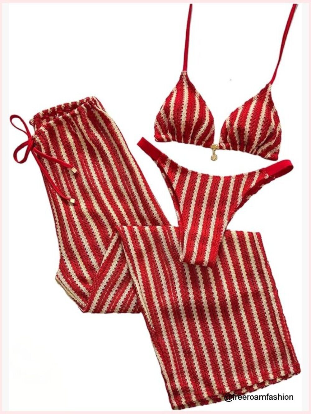 3 Piece Crochet Bikini Set with Cover Up Pants